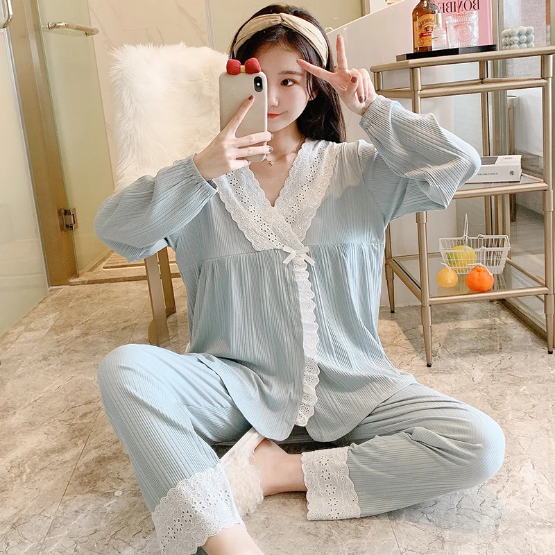 new-100-cotton-thin-double-gauze-maternity-nursing-sleepwear-suit-home-wear-clothes-for-pregnant-women-summer-pregnancy-pajamas