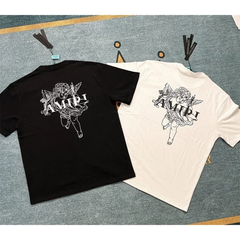 

AMIRI PURE High Quality 22ss High Street Cupid Angel Foam Printed Summer Tees Unisex Loose Short Sleeve T-shirts