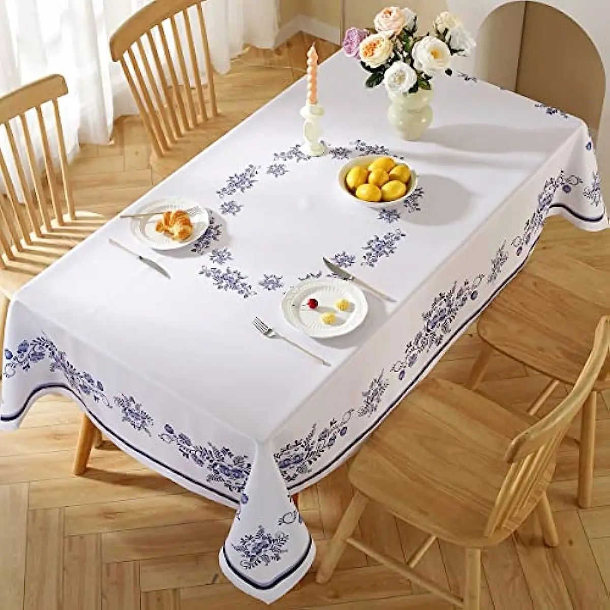 

Spring Blue White Porcelain Rectangular Tablecloth Holiday Party Decorations Waterproof Tablecloth Wedding Dining Table Decor