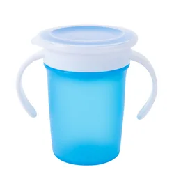 360° Rotating Leakproof Baby Drinking Cup with Flip Lid & Double Handles (Blue (with cup lid))
