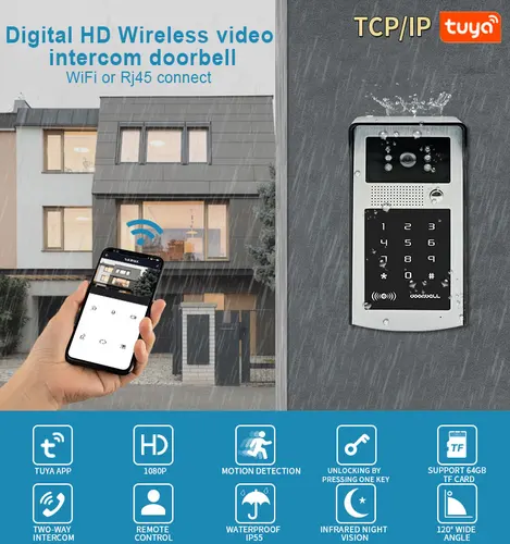 투야 스마트 비디오 초인종 카메라, 1080P 와이파이 비디오 인터콤 초인종 카메라, RFID 코드 키패드 액세스 전화 앱 잠금 해제, 신제품 4