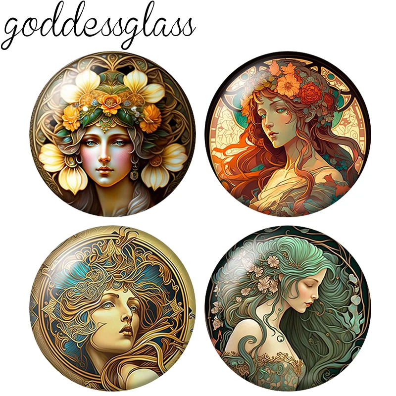 New Vintage Girl Constellation Goddess 10Pcs Mix 12Mm/18Mm/20Mm/25Mm Round Photo Glass Cabochon Demo Flat Back Making Risultati