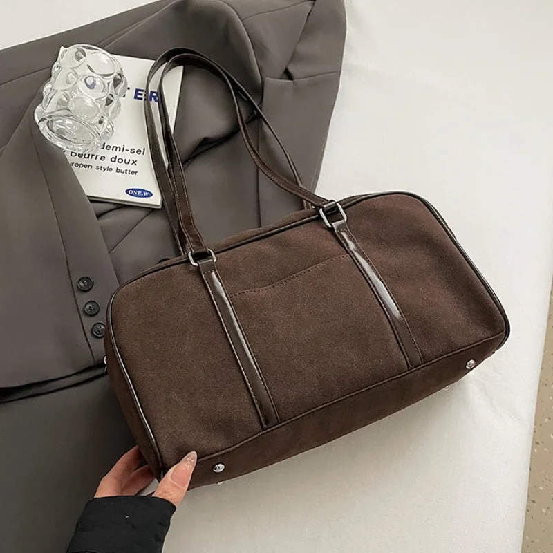 Casual Large Capaci Suede Bag Women 2026 New Autumn and Winter Retro Brown Commuter Shoulder Bag Pillow Bag Purses and Handbags