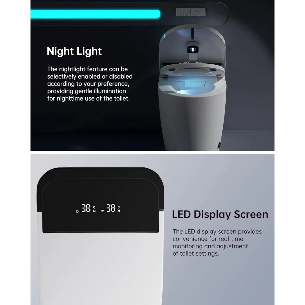 Smart Toilet,One Piece Bidet Toilet for Bathroom with Auto Open & Close Lid and Seat,Warm Water and Dry,Heated Seat,Foot Sensor 6