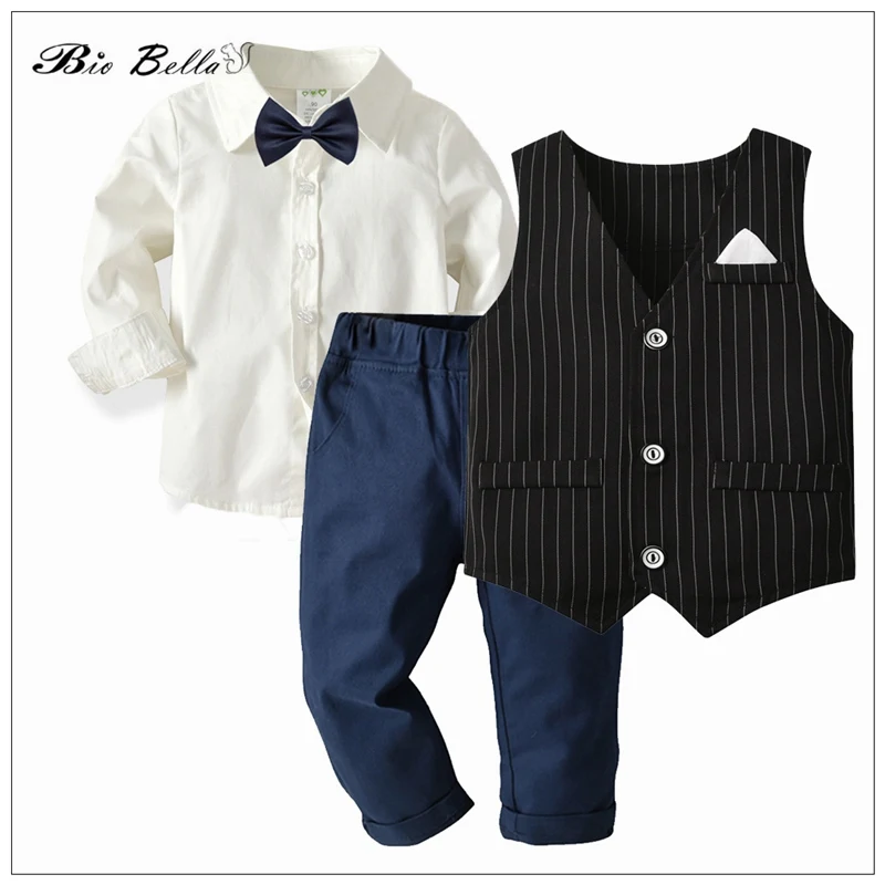 

Kids Boy Autumn Clothes Sets Formal Handsome Baby Wedding Birthday Christmas 1-7 Year Kids Outfits Spring 3Pcs Infant Boy Suit