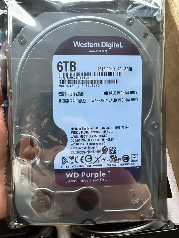 WD Purple 6TB HDD 監視用内蔵ハードドライブディスク 3.5インチ 64MB