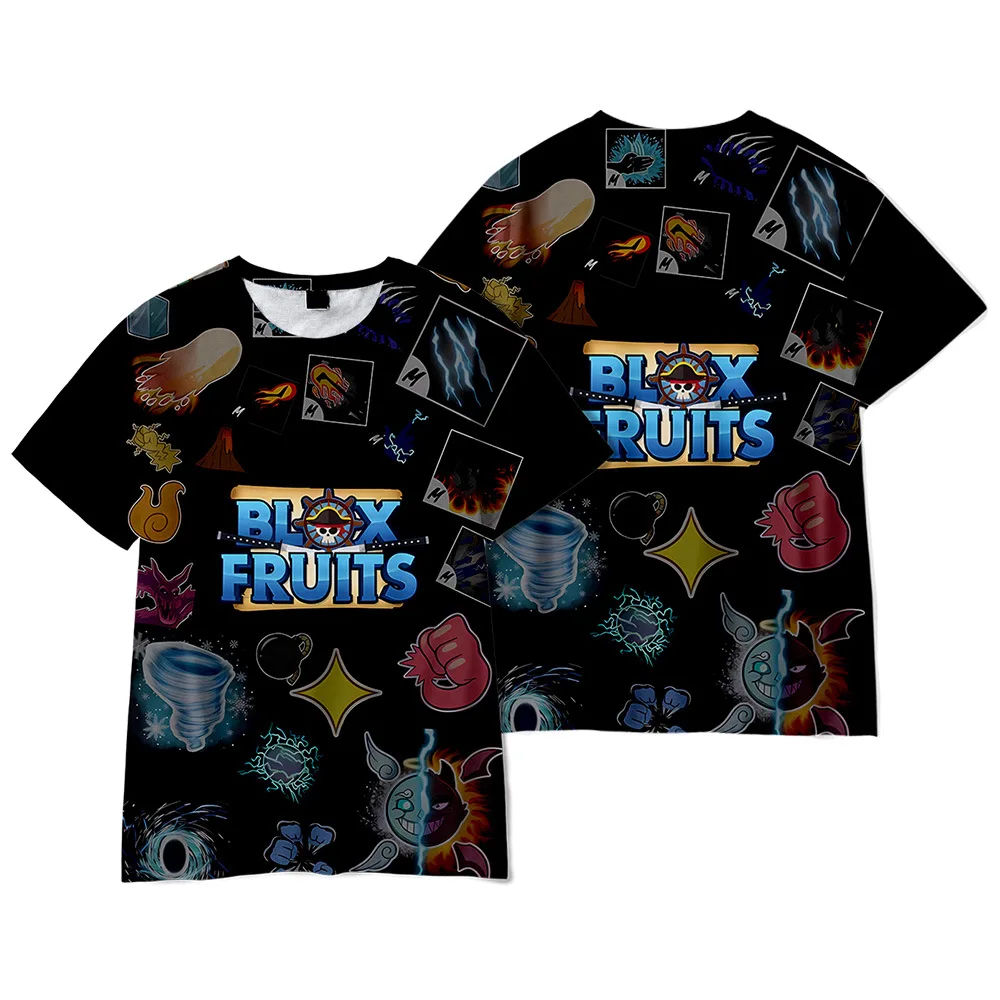 New Summer 3D ROBLOX Game Blox Fruits Fashionable Comfortable Simple Casual Sports Short-sleeved T-shirt Children's Clothing 3