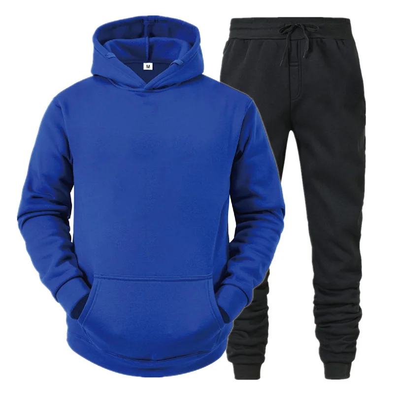 Men's Sport Suit Hoodies+Pants Fleece Tracksu Solid Pullovers Jackets Sweatershirts Sweatpants Hooded Streetwear_voghion.com