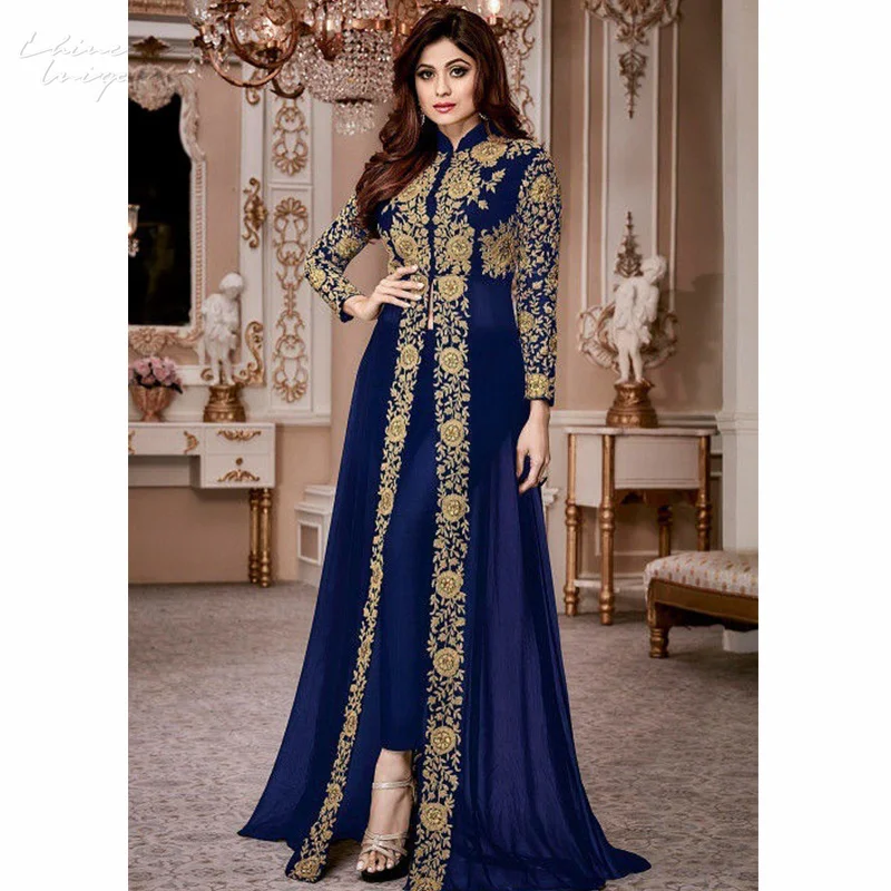 2 Piece Floral Set Long Sleeve Large Swing A-Line Elegant Party Stand Collar Women's Maxi Long Dresses Fashion Print Skirt
