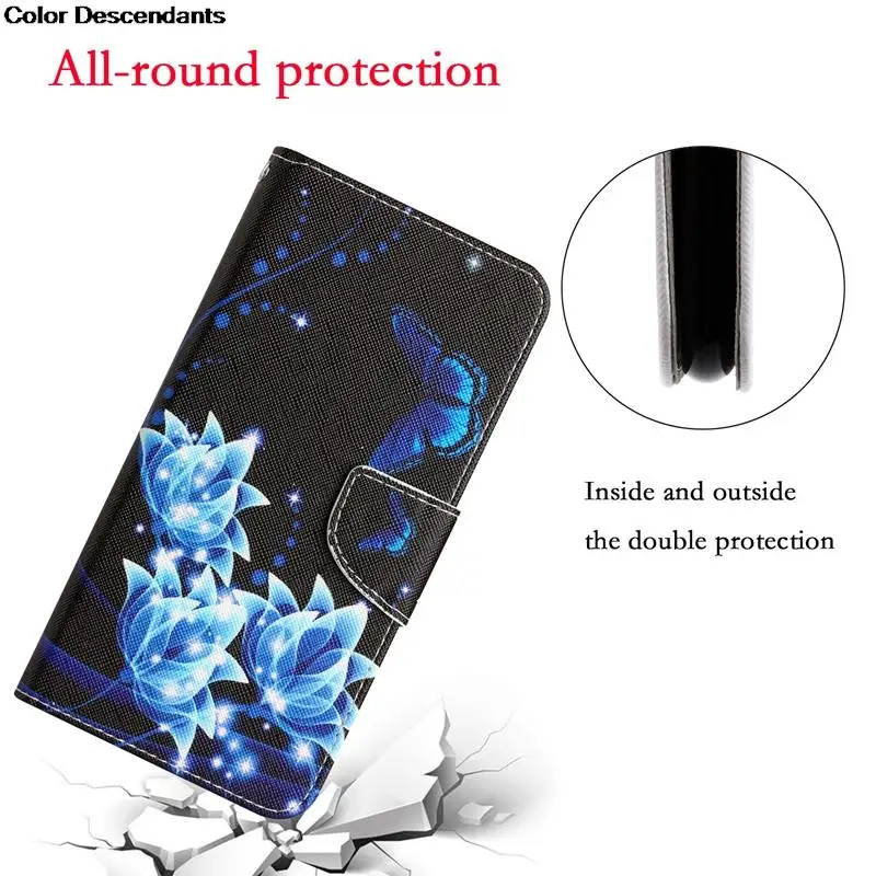 Luxurious Leather Elephant Flip Wallet Phone Case - Painted Design with Stand Function