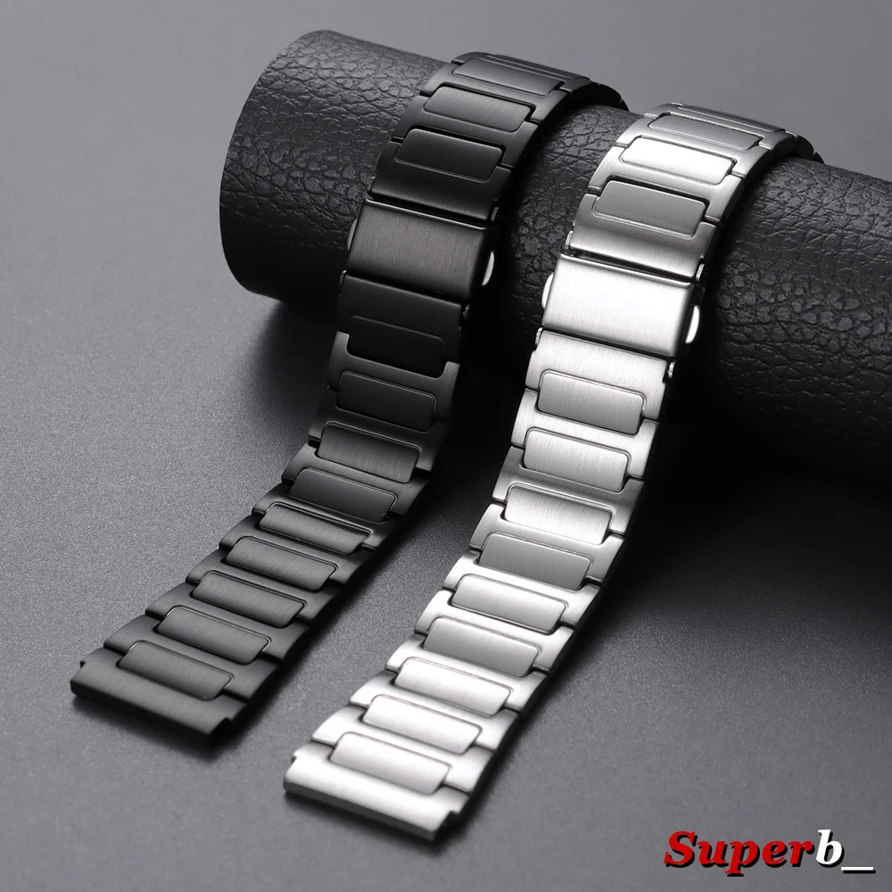 Elegant Silver & Black Stainless Steel Watch Bracelet with Butterfly Clasp