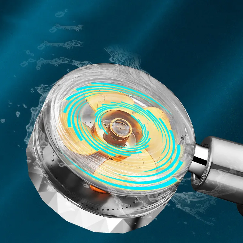 Water Saving Shower Head High Preassure Turbo Propeller Flow Showerhead with Fan Built-in Filter Rainfall Bathroom Accessories 2