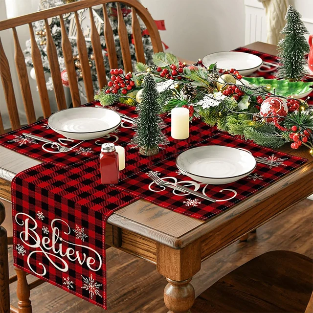 4PCS Christmas Tree Snow Christmas Placemat Winter Placemat Kitchen Dining Decoration 45*30CM 2