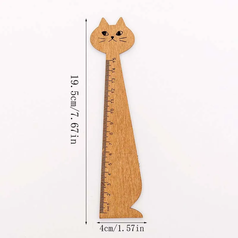15 cm Creative Cat Wooden Scale Drawing Ruler Tool for School, Home, Office