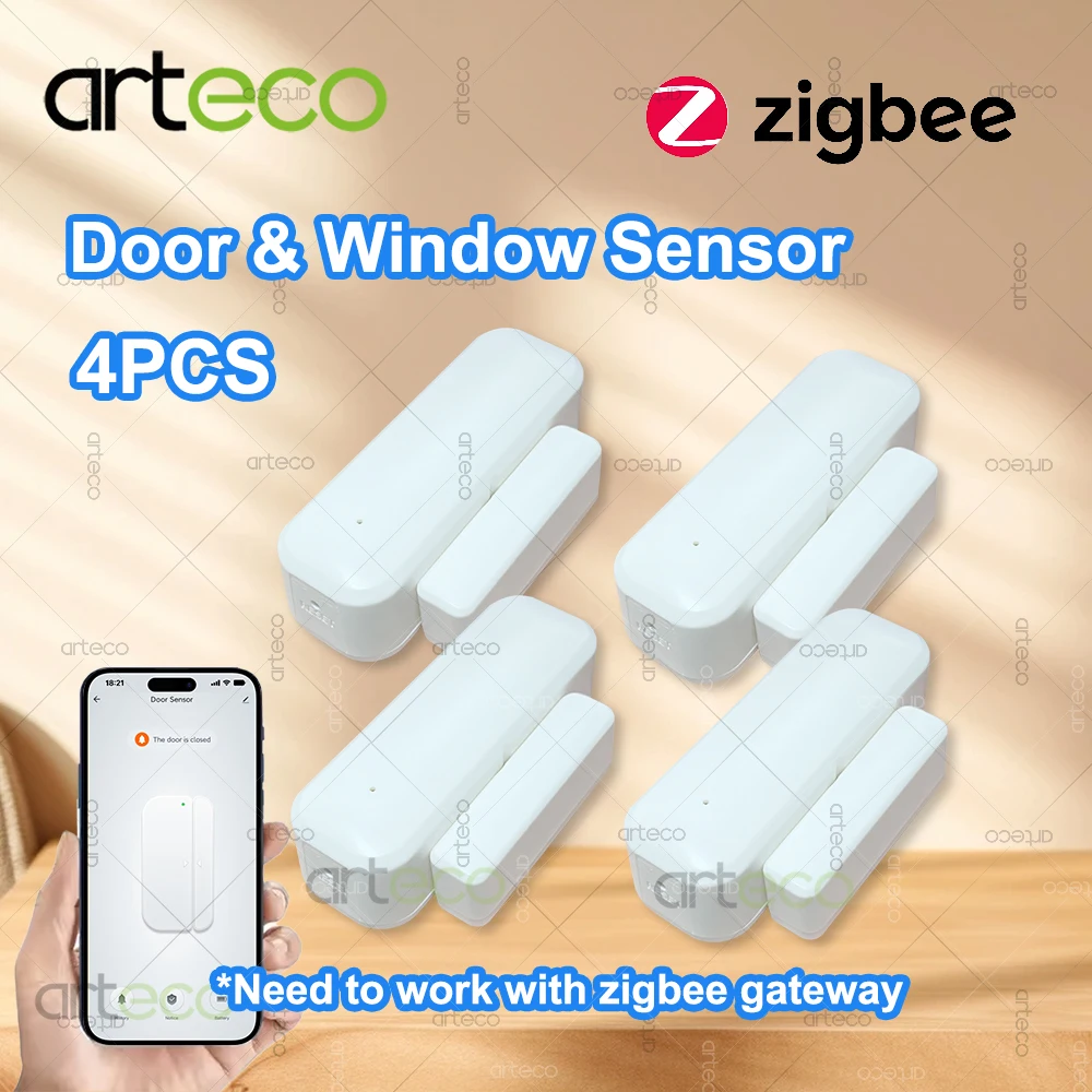 Capteur de porte fenêtre Zigbee, 4 pièces, sécurité domestique intelligente, anti-cambriolage, détecteur d'ouverture et de fermeture de fenêtre sans fil, fonctionne avec la passerelle Zigbee2MQTT 1