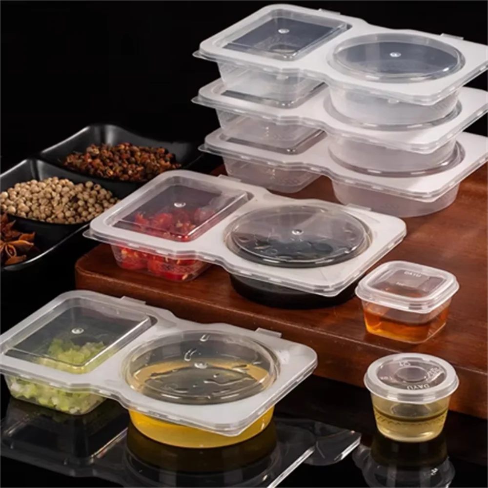 double compartment condiment container with lid，50pcs, 3