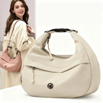Borsa a Mezzaluna in Nylon da Donna, Borsa a Tracolla Hobo, Borsa a Spalla con Tasche Multiple per Viaggi Quotidiani, Pendolarismo e Tempo Libero