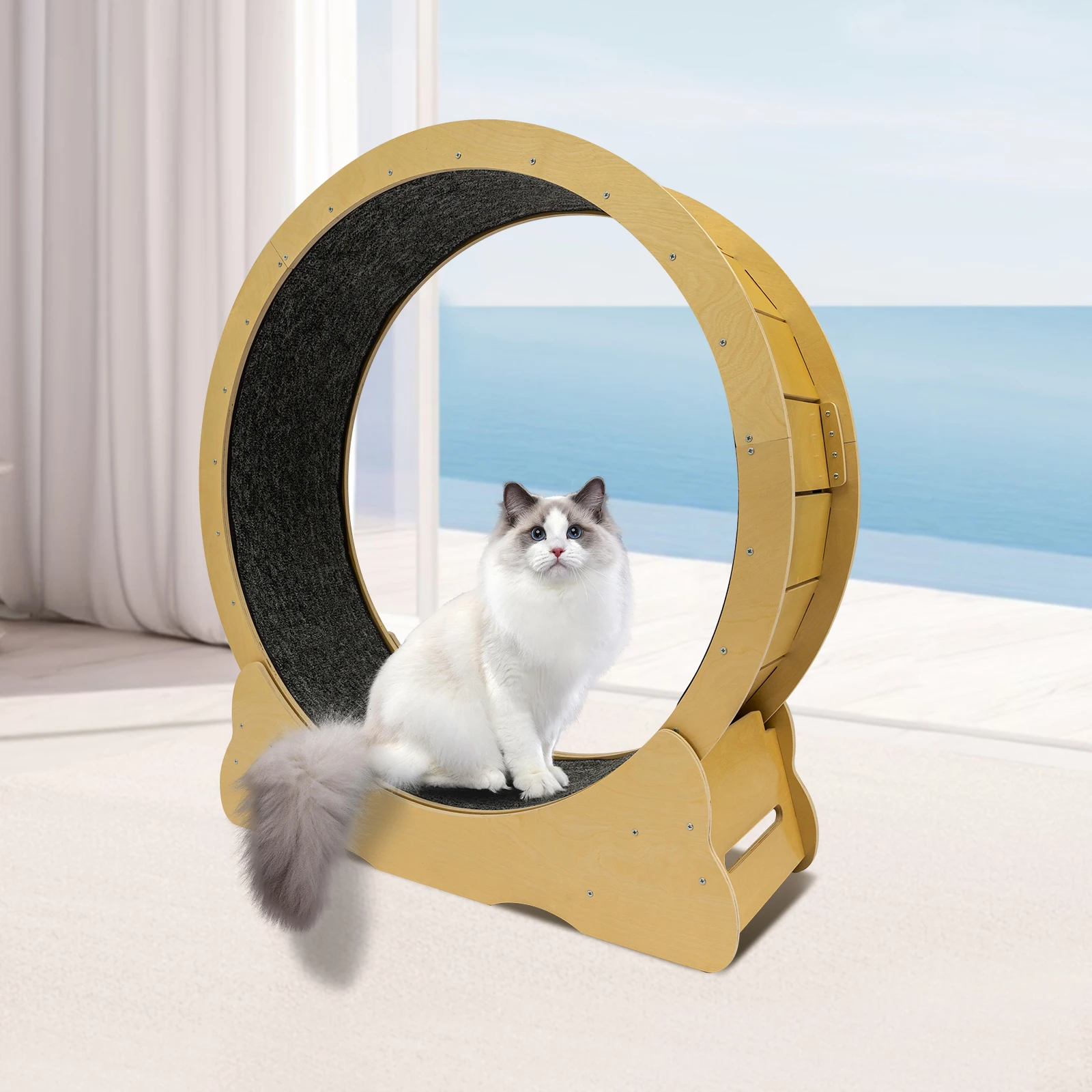 Durable Cat Toy, Solid Wood Construction, Sisal Mat, 343-Inch Roller Track for Play and Exercise