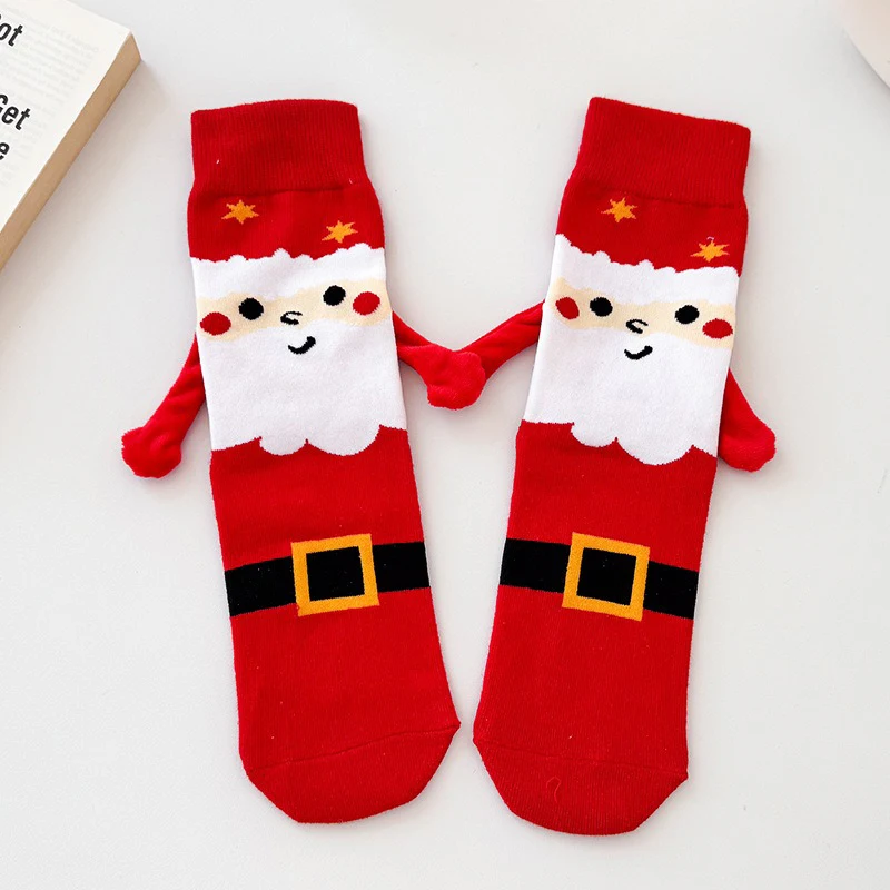 Holding Hands Socks Elastic Magnet Hand Socks Cartoon Comfortable Cotton Mid-calf Funny Gift For New Year Christmas hand socks
