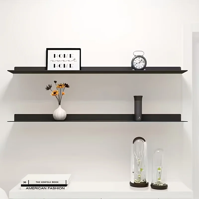 Modern Minimalist Floating Shelf-Mounted Bookcase & Display Shelf with Heavy-Duty Iron in Black/White