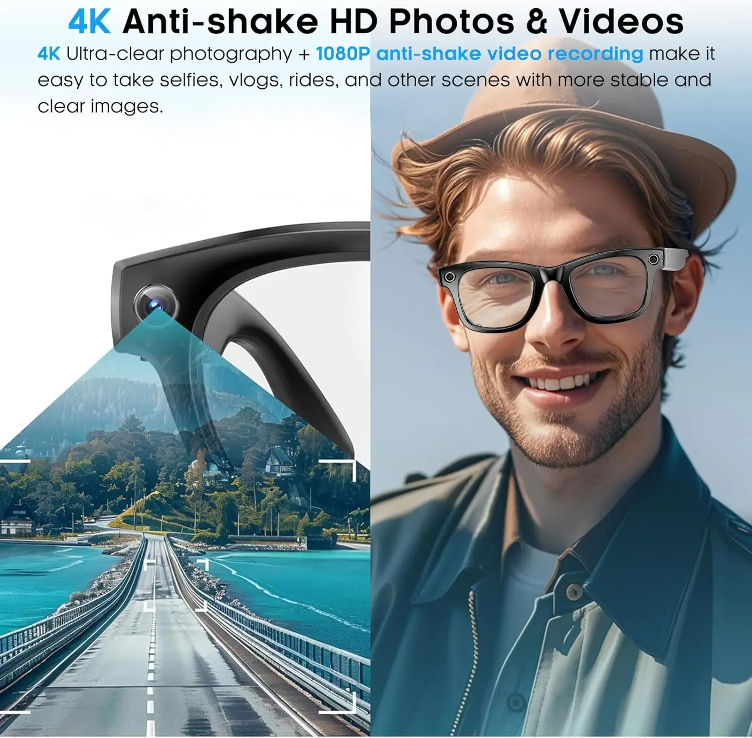 New Smart Glasses 8MP HD Camera AI Glasses Camera Photo Video Recording Translation Waterproof Anti-blue Camera Glasses Man Wome