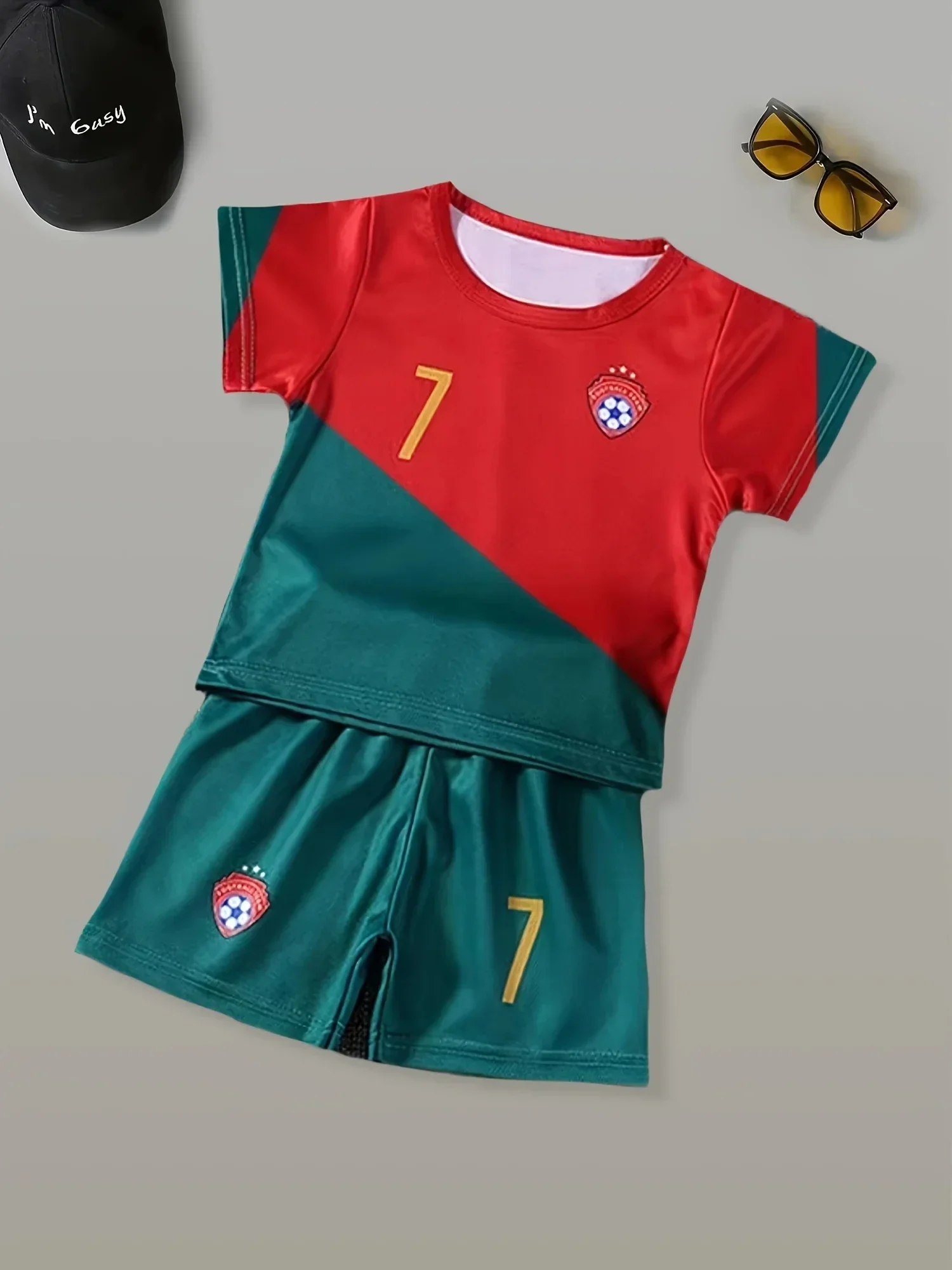 Two piece summer Messi and Ronaldo 3D printed children's football training set for boys, breathable and sweat absorbing sportswe 4