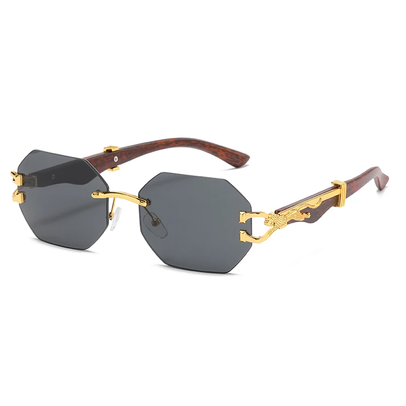Vintage Leopard Design Rimless Polygonal Metal Frame Anti-Light Glasses - Unisex Outdoor Eyewear