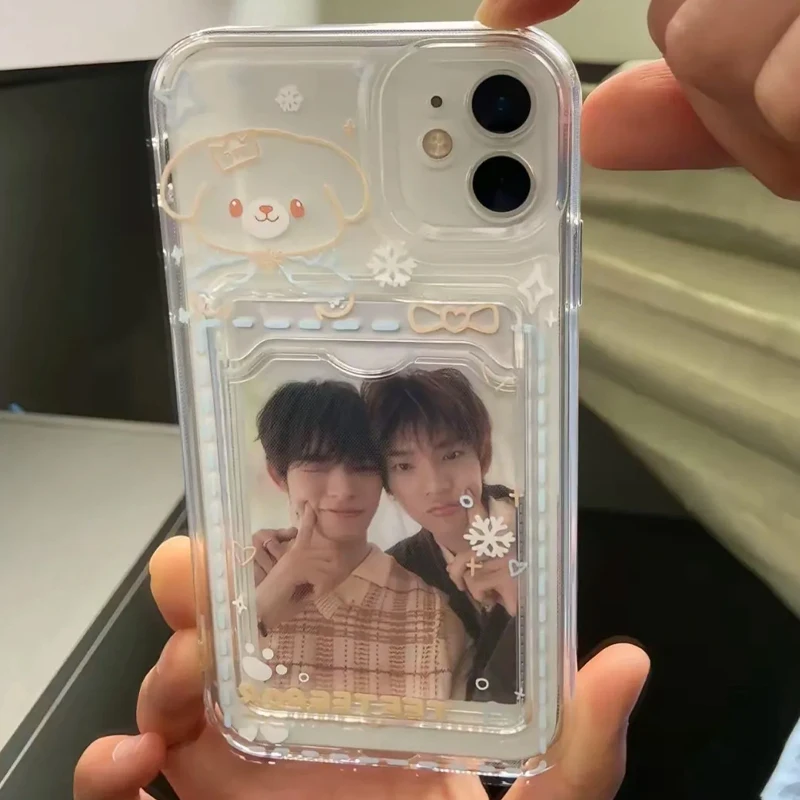 Adorable Line Bear Kawaii Phone Case with Card Slot Cover