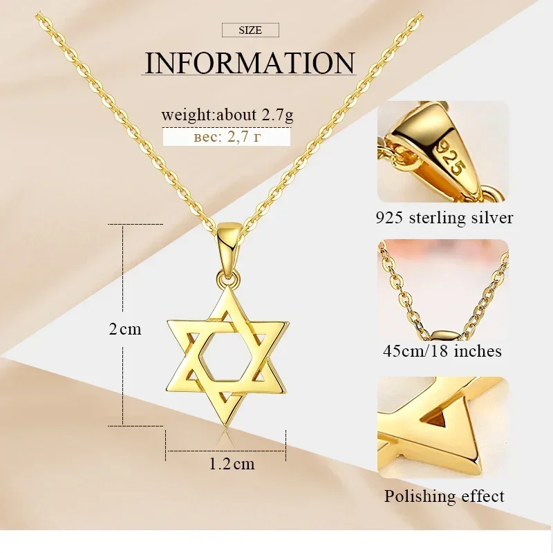 Pendant Necklace Silver Necklace Silver Pendant TONGZHE Collare Magen Star Of David 925 Sterling Silver Pendant Israel Chain Necklace Women Judaica Jewish Vintage Fine Jewelry