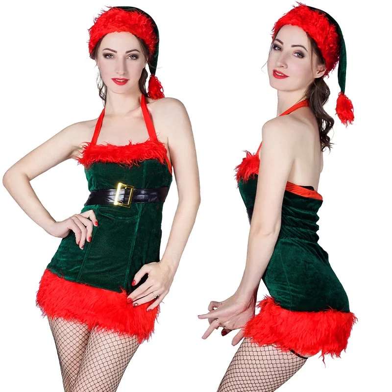 

Christmas Dress Women Sexy Santa Claus Cosplay Costume Carnival Festival Outfits Evening Party Winter Warm Hat Clothes Rave Wear