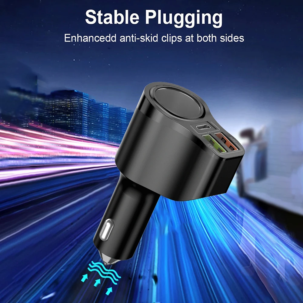 66W 4 Ports multifunctional Car Plug Lighter Power Adapter 3.1A Dual USB PD Car Phone Fast Charger For iphone Huawei