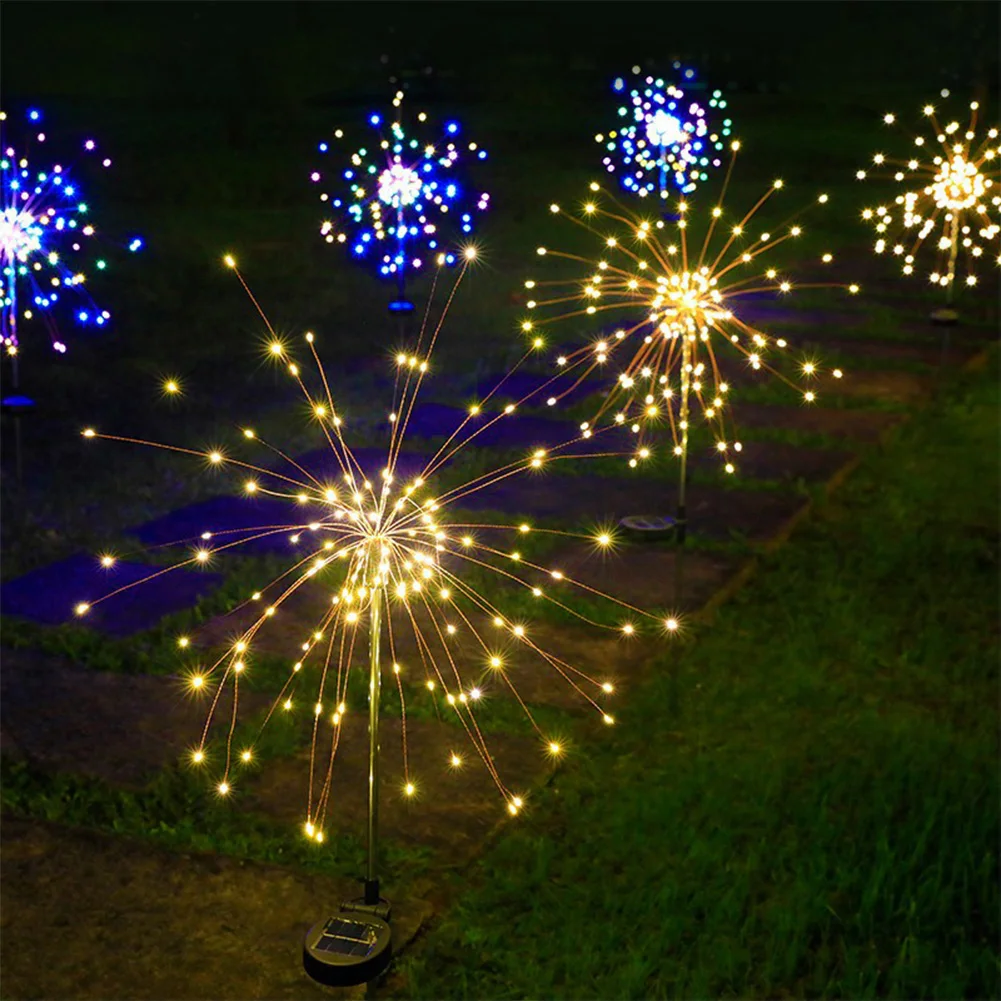 2Pcs Smart Sparklers Firework LED String Light Solar Fireworks Lights 8 Lighting Modes 200 LED Copper Wire Solar Firework Lights - 5