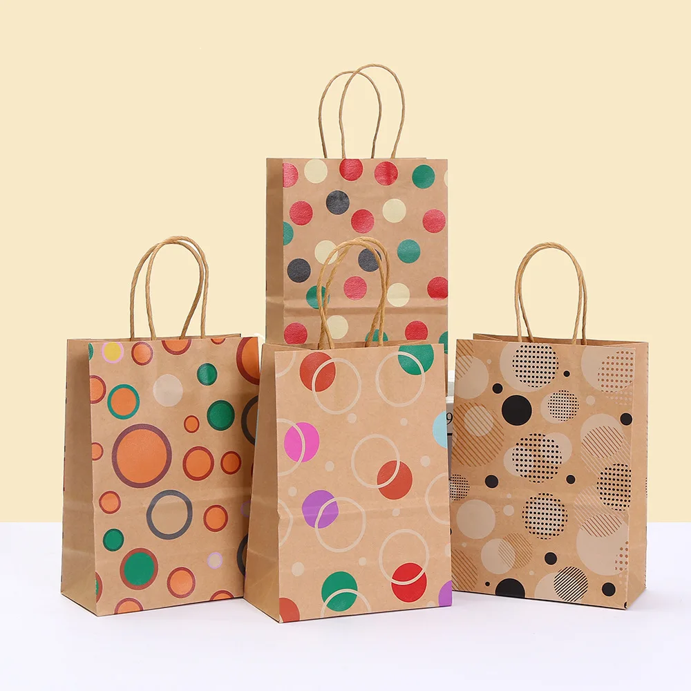 2025 New Polka Dot Kraft Paper Gift Bags, Reusable Eco-Friendly Tote Bags with Twisted ... - SKU KBGP1520 - UGI Packaging