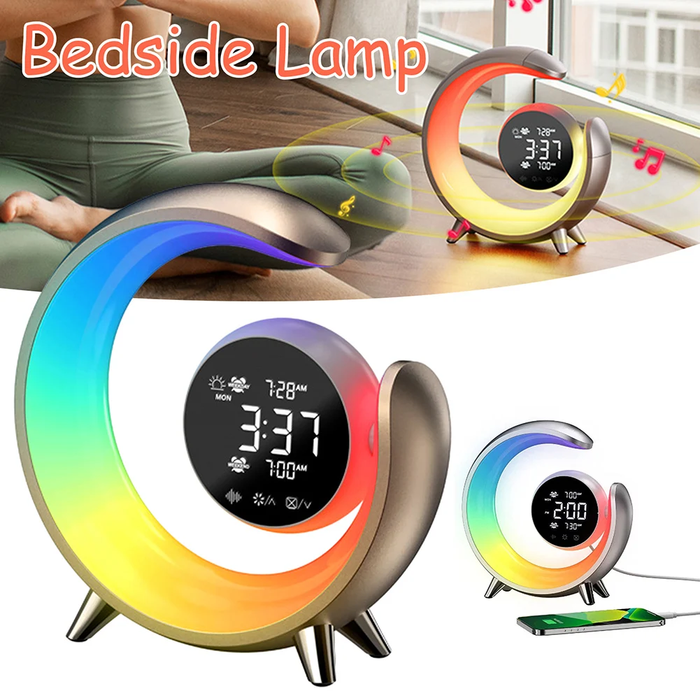 

Round Colorful Bedside Lamp With Double Alarm Clock Fashion Multifunctional Clocks Home Desktop Decor