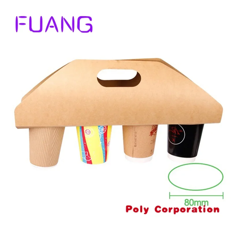 

Custom Custom Logo Disposable Takeaway 2 Two Cardboard Paper Drink Coffee Cup Carrier Holder With Handle