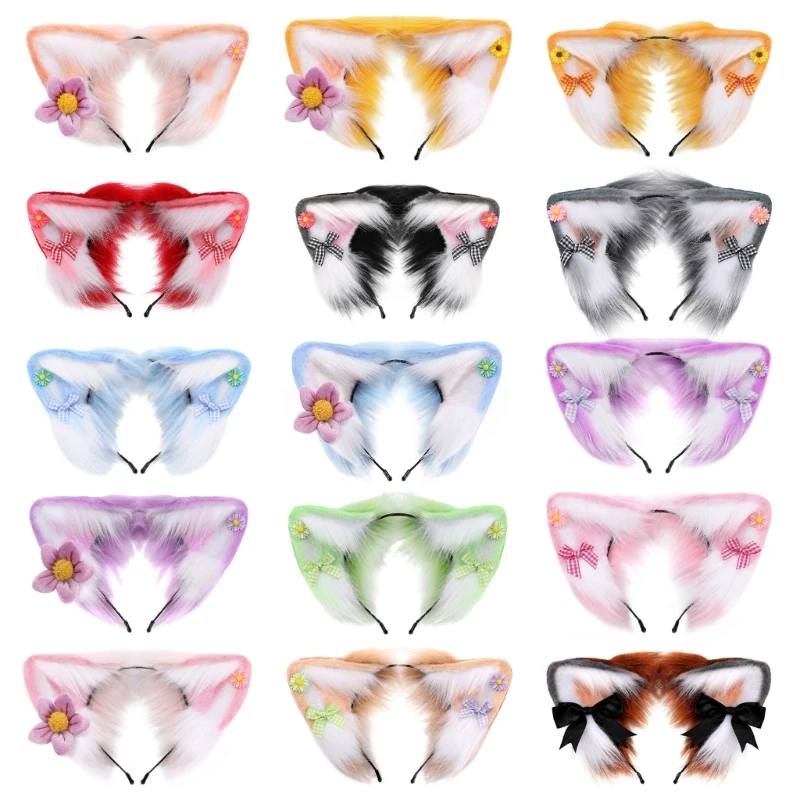 

A2ES Lovely Animal Ear Women Students Cosplay Anime Hairband Foxes Ears Headbands Plush Cartoon Hair Hoop