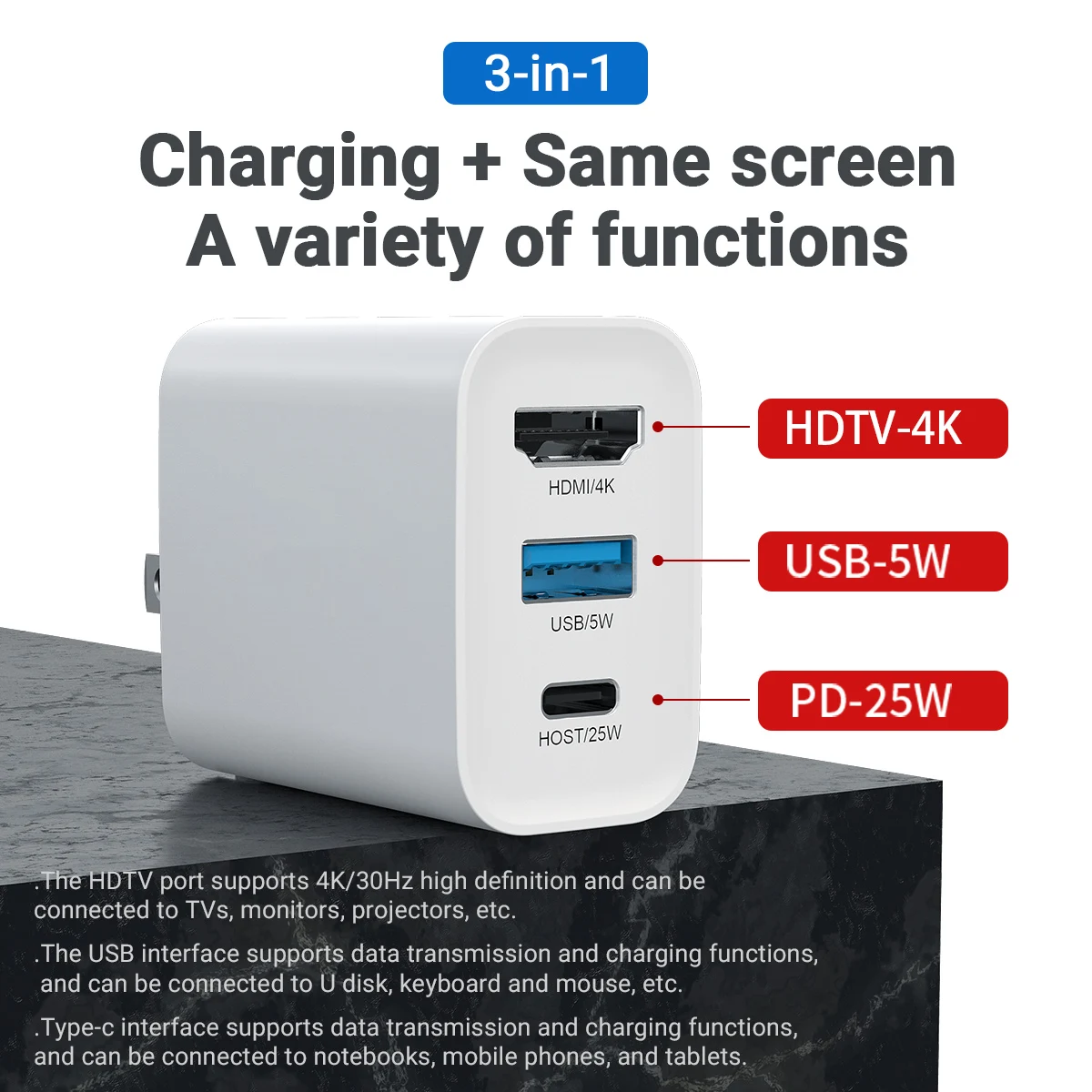 Gopala 30W Switch Dock Charger Portable TV Docking Station 4K@30Hz HDMI USB3.1 PD USB-C Fast Charging For Switch OLED