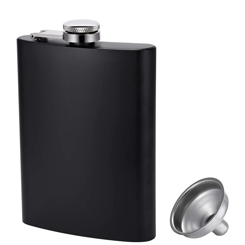 LMETJMA Matte Black Hip Flask for Liquor Stainless Steel Leak proof