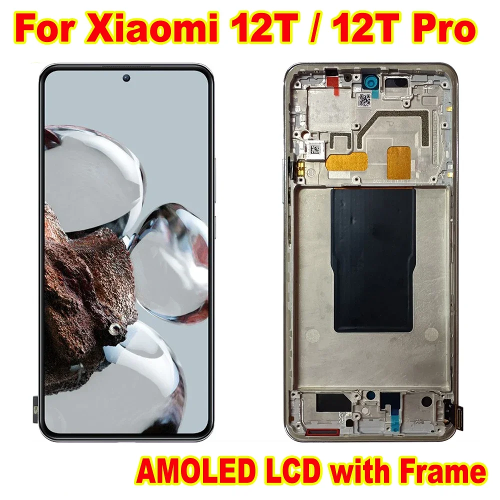 6.67 "More AMoled Display LCD Touch Panel Screen Digitizer Assembly Sensore + Cornice Per Xiaomi 12T / 12T Pro Telefono Pantalla