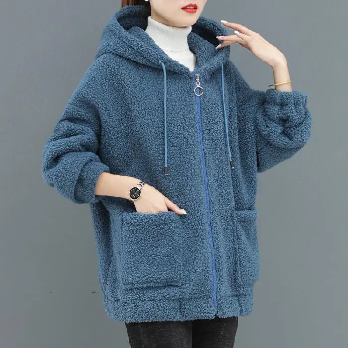Cabolsa de lã de Cordeiro com Capuz para Mulheres Cabolsa de lã de Cordeiro Nova Primavera Outono Solto Coreano Zíper Cardigan Engrossado Mulher 2022 9 Weddings & Events