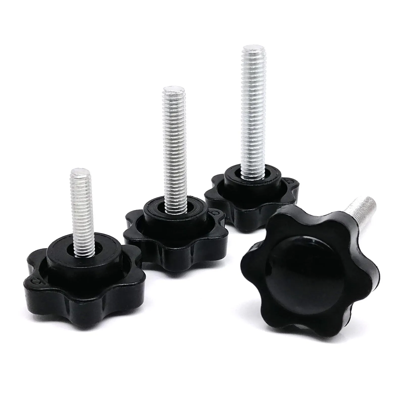 Set of Black Plastic Hand Tighten Thumb Screws with Six-Lobe Head - Adjustable Clamping Bolts (8-100mm Length)