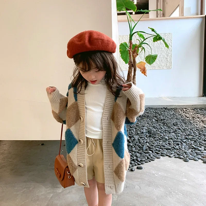 

2024 Baby Girl Knitted Cardigan Sweater Clothes Autumn Winter Long Sleeve Coat Kid Clothing Holiday for Teenager for 5-12 Years