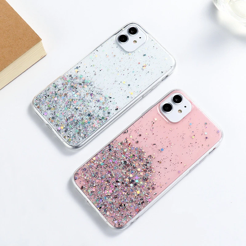 Clear Glitter Star Phone Case For iPhone 13 12 Mini 11 Pro Max X XS XR 8 7 6 6S Plus SE 2020 Gradient Sequins Transparent Cover iphone 13 cases