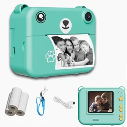 Children's Instant Print Digital Camera with 1080P HD Video and Mini Thermal Printer (Water green)