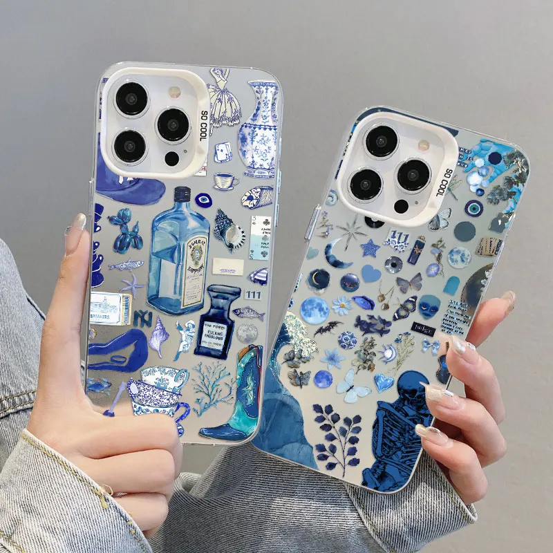 Ocean Wine Glass Blues Element Splicing Phone Case - Laser Back Cover