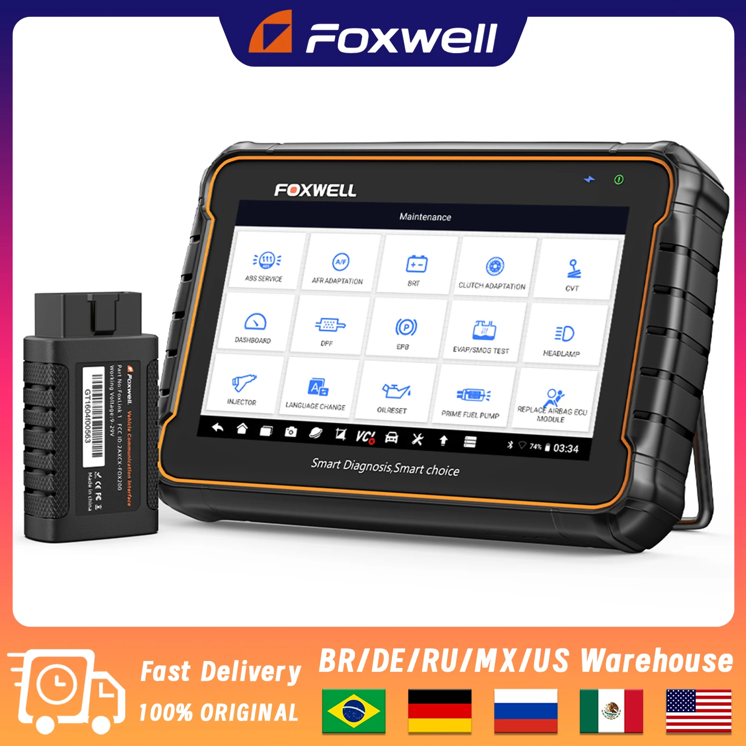 

Foxwell GT60 Car Diagnostic Tool All System Code Reader D.P.F EPB A/F 24+ Reset Service Professional OBD 2 Automotive Scanner