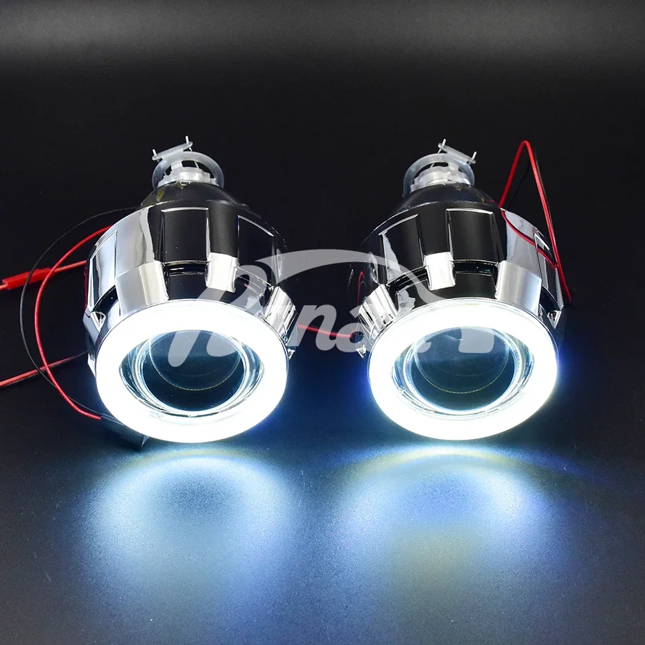 RONAN 2.5'' Bi-Xenon Projector Lens H1 Headlight White Angel Eyes LED COB DRL Retrofit H4 H7 Headlamp