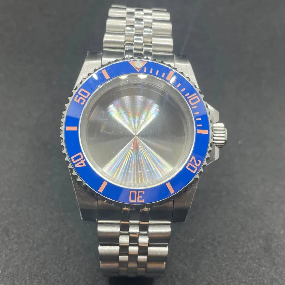 Elegant 40MM Stainless Steel Watch Case with Solid Bracelet and Glide Lock Clasp