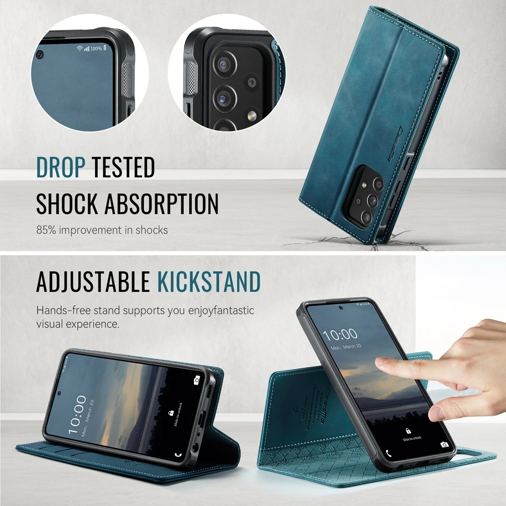 Magnetic Leather Wallet Phone Case with Protective Bumper