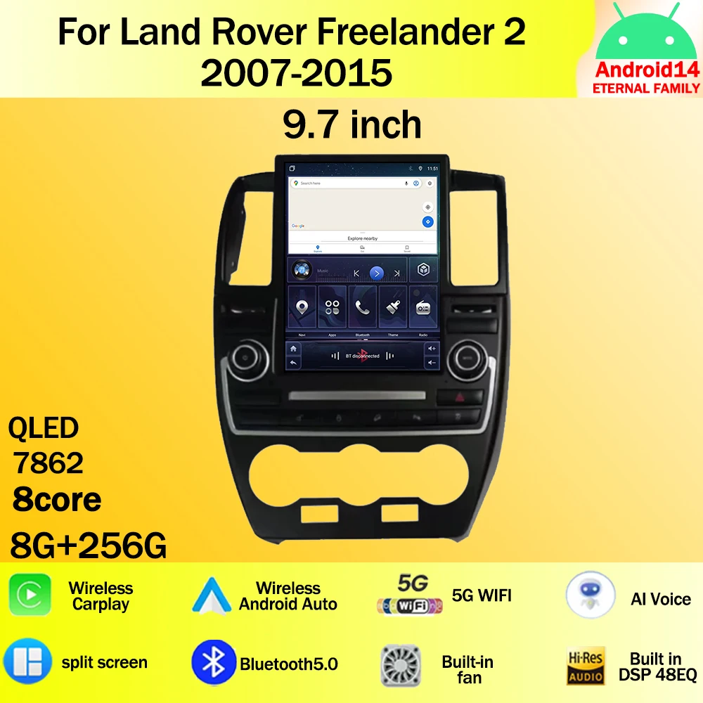 

Автомобильный радиоприемник, мультимедийный видеоплеер с экраном 9,7 дюйма для Land Rover Freelander 2 2007-2015 Android 14, GPS, беспроводной android, 4G